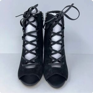 Sam Edelman Yvie Booties Block Heels Lace Up Suede Booties Sz 10M